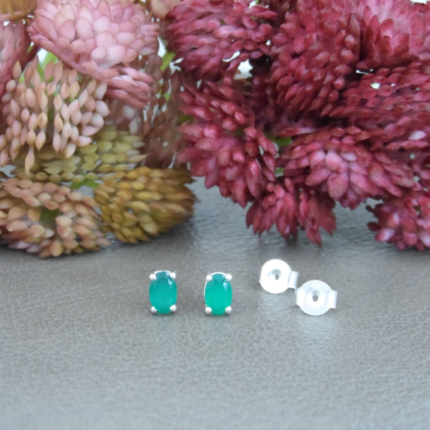 Emerald Oval Sterling Silver Stud Earrings