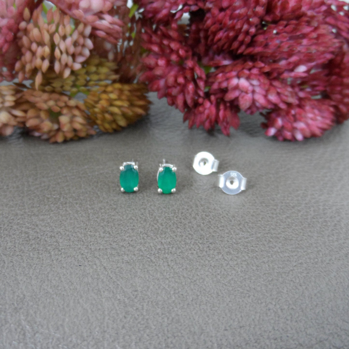 Emerald Oval Sterling Silver Stud Earrings