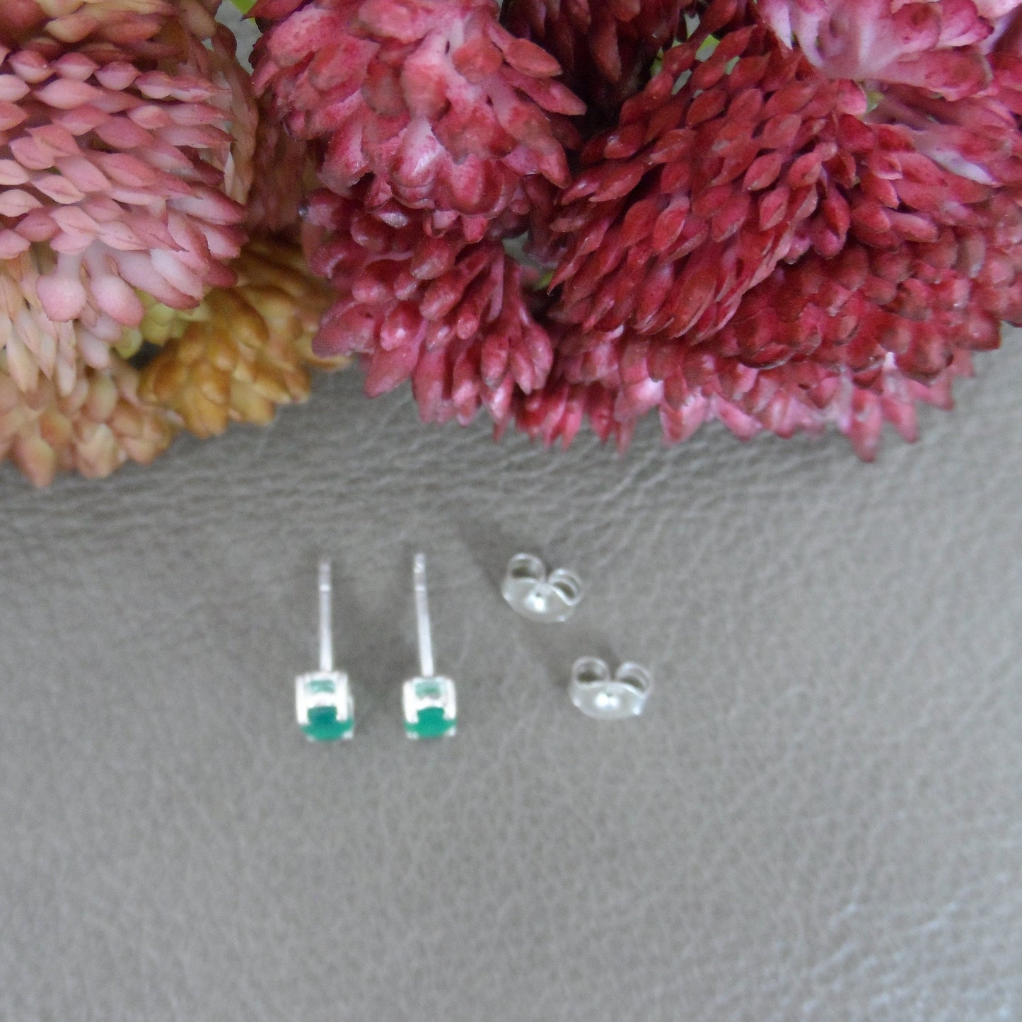 Emerald Oval Sterling Silver Stud Earrings