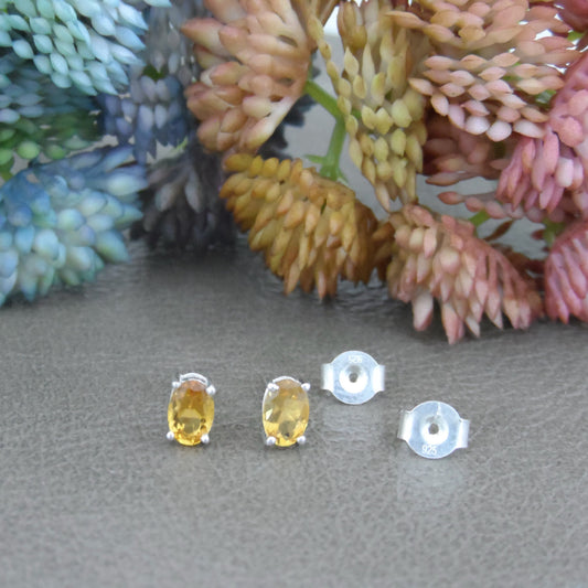 Citrine Oval Sterling Silver Stud Earrings