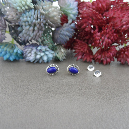 Lapis Lazuli Oval Earrings in Sterling Silver