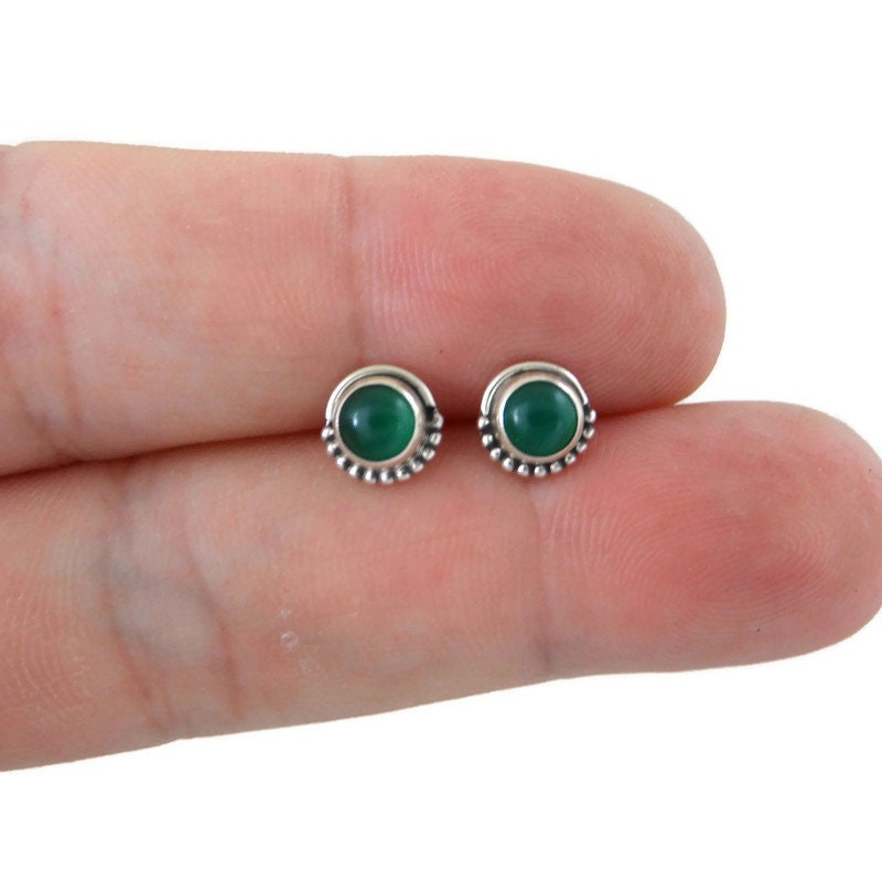 Green Chalcedony Sunburst Earrings in Sterling Silver