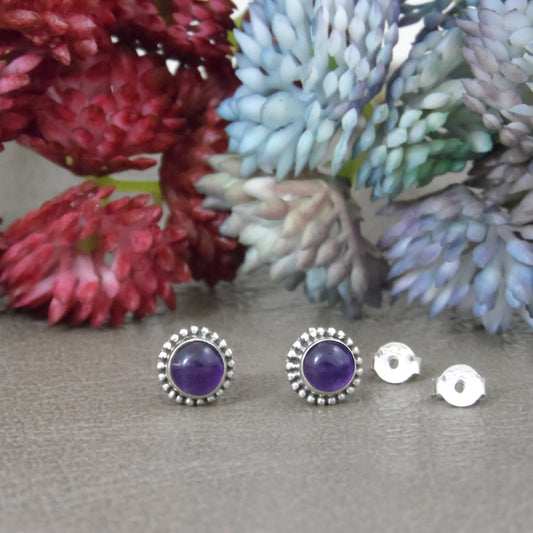 Amethyst Earrings in Sterling Silver-7mm