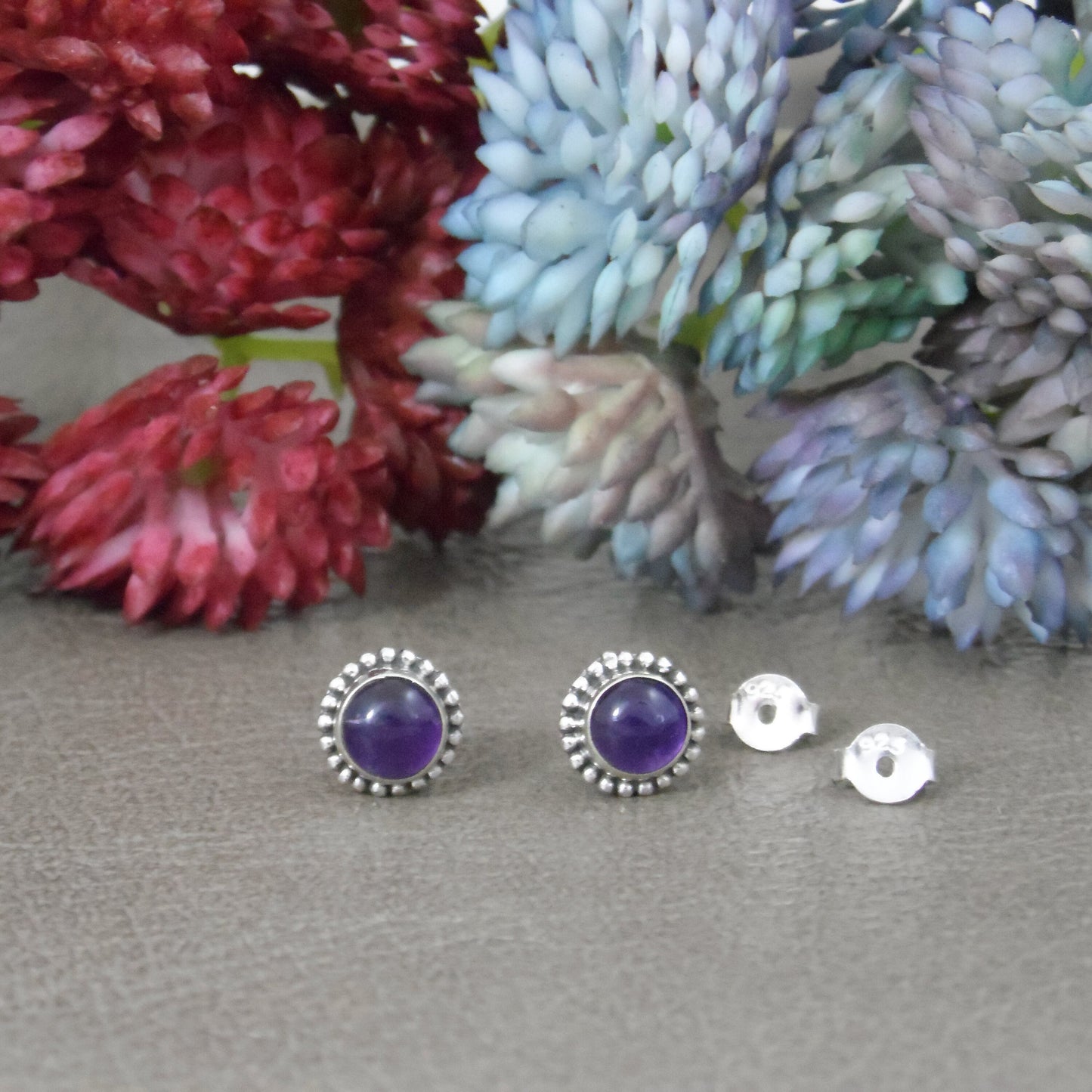 Amethyst Earrings in Sterling Silver-7mm