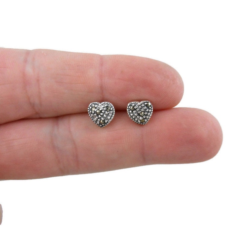 Heart Earrings in Sterling Silver-Marcasite