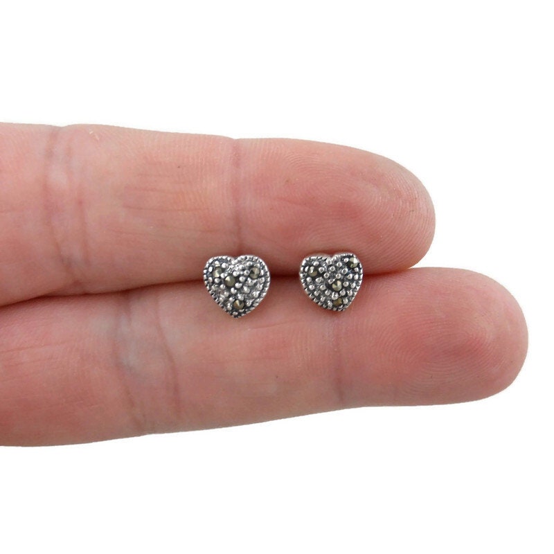 Heart Earrings in Sterling Silver-Marcasite