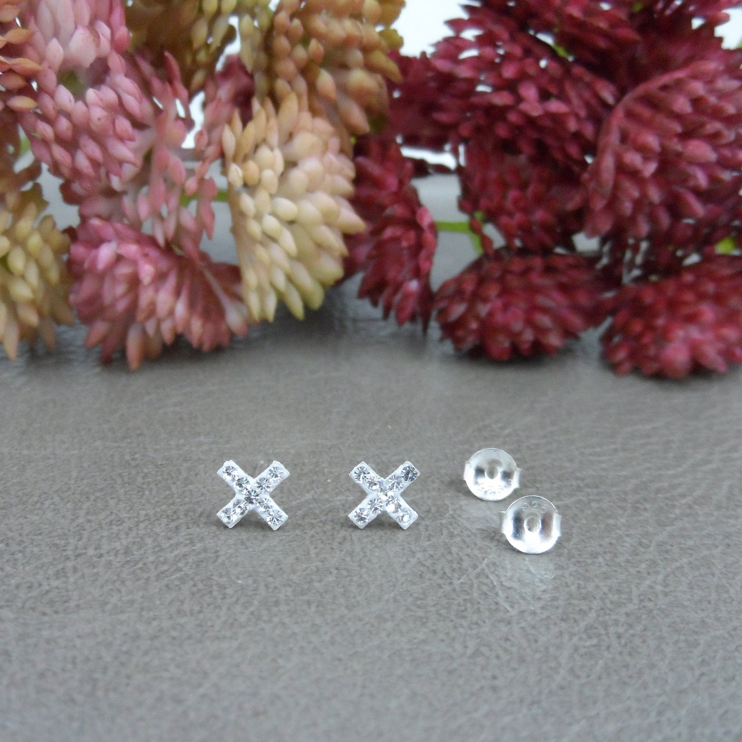 X Crystal Earrings in Sterling Silver, X Stud Earrings, Tiny X Earrings, Cross Earrings, Everyday Earrings, Dainty Earrings, Alphabet Studs