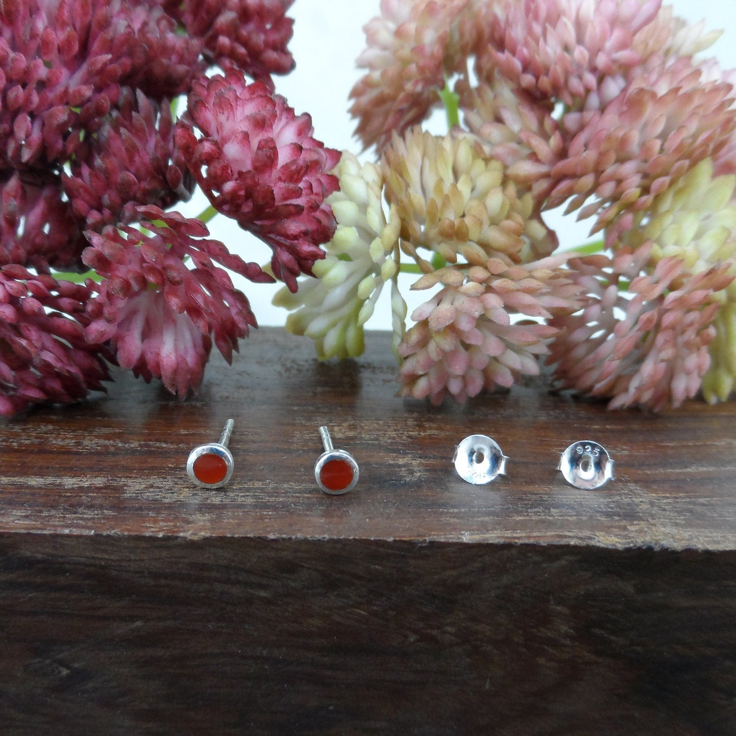 Tiny Red Agate Earrings in Sterling Silver, Agate Earrings,Red Earrings, Minimalist Earrings, 4mm Earrings, Gift for Her, Girls Earrings