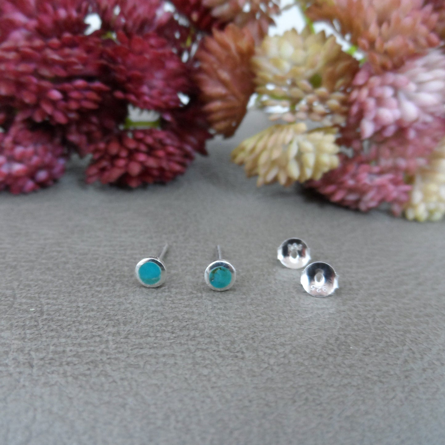 Tiny Turquoise Earrings in Sterling Silver,Turquoise Earrings, 4mm Earrings, Dainty Earrings, Sterling Silver Earrings, Gift for Her