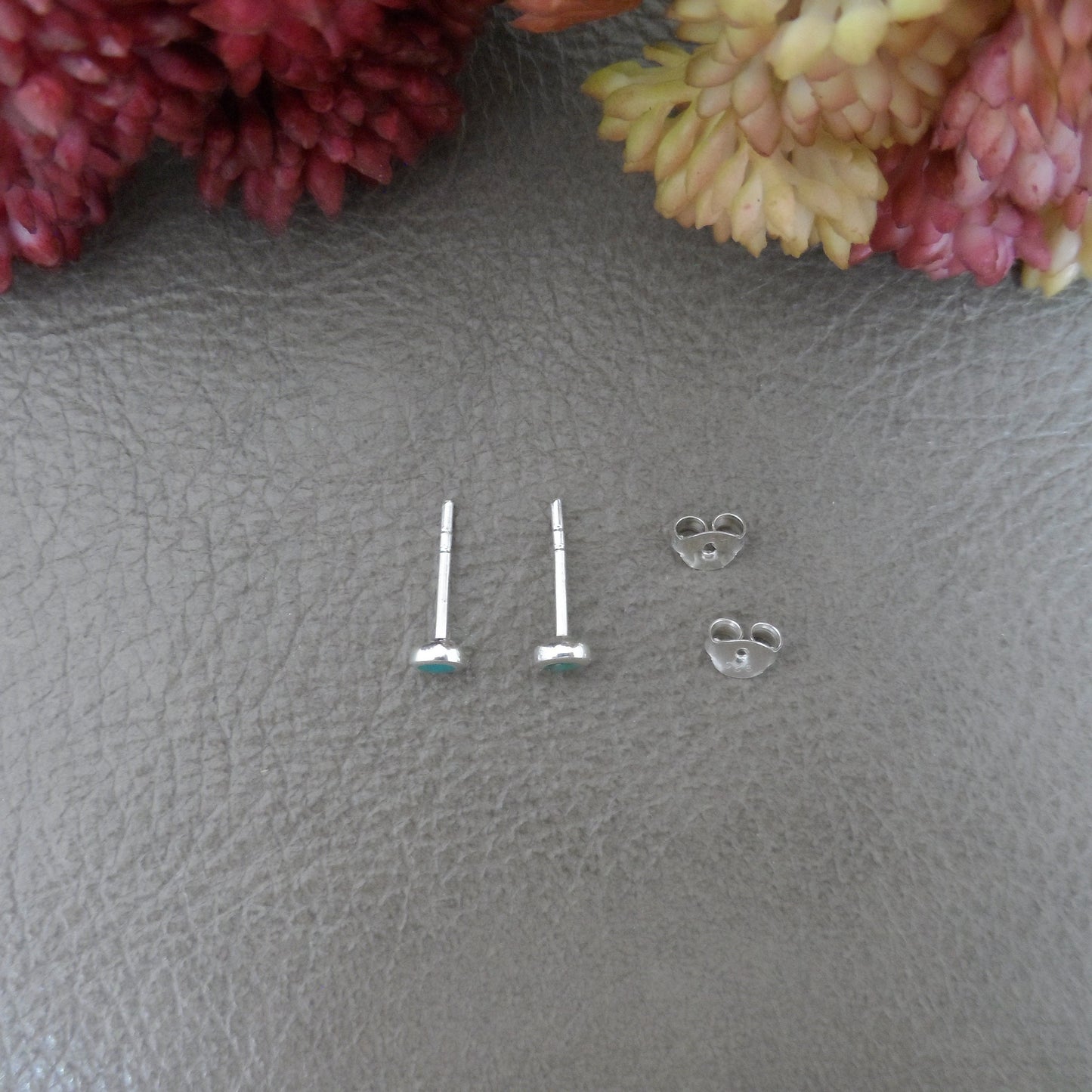 Tiny Turquoise Earrings in Sterling Silver,Turquoise Earrings, 4mm Earrings, Dainty Earrings, Sterling Silver Earrings, Gift for Her