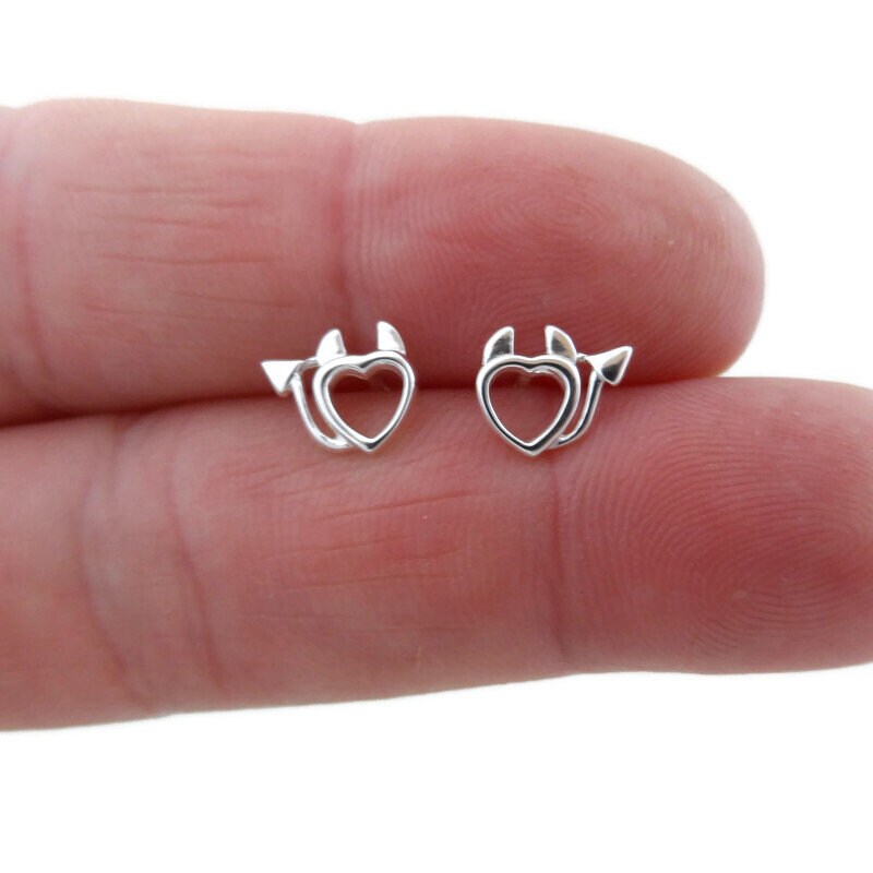 Devil Heart Earrings in Sterling Silver