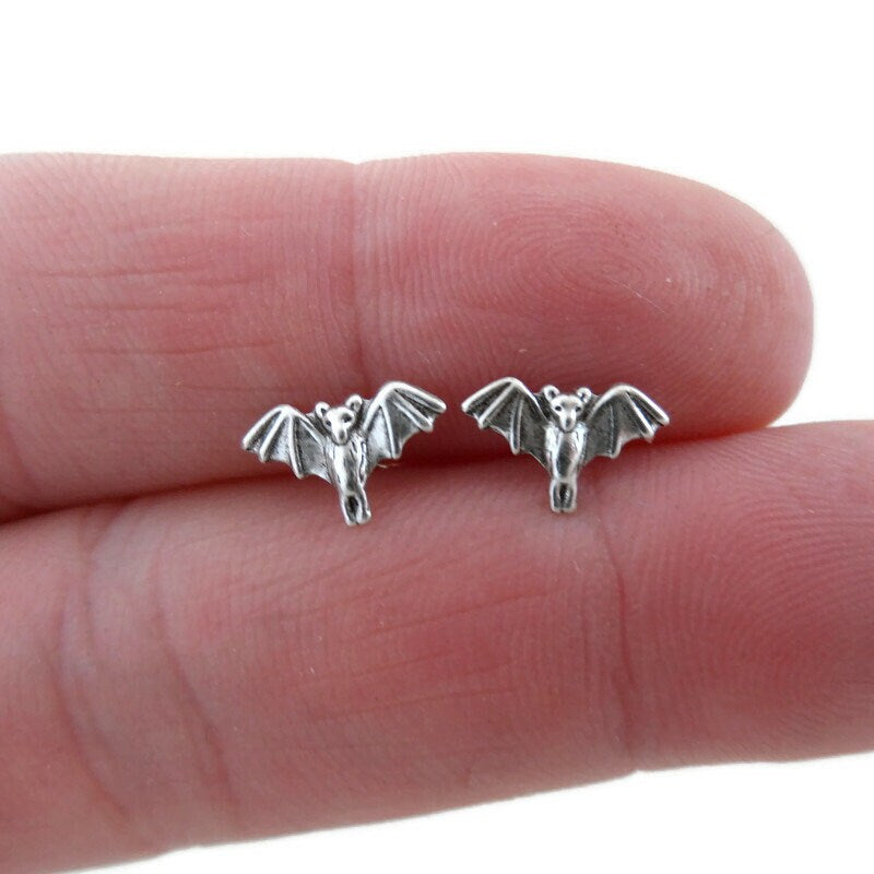 Tiny Bat Earrings in Sterling Silver, Bat Earrings, Bat Studs, Silver Studs, Tiny Bat, Small Studs, Dainty Earrings