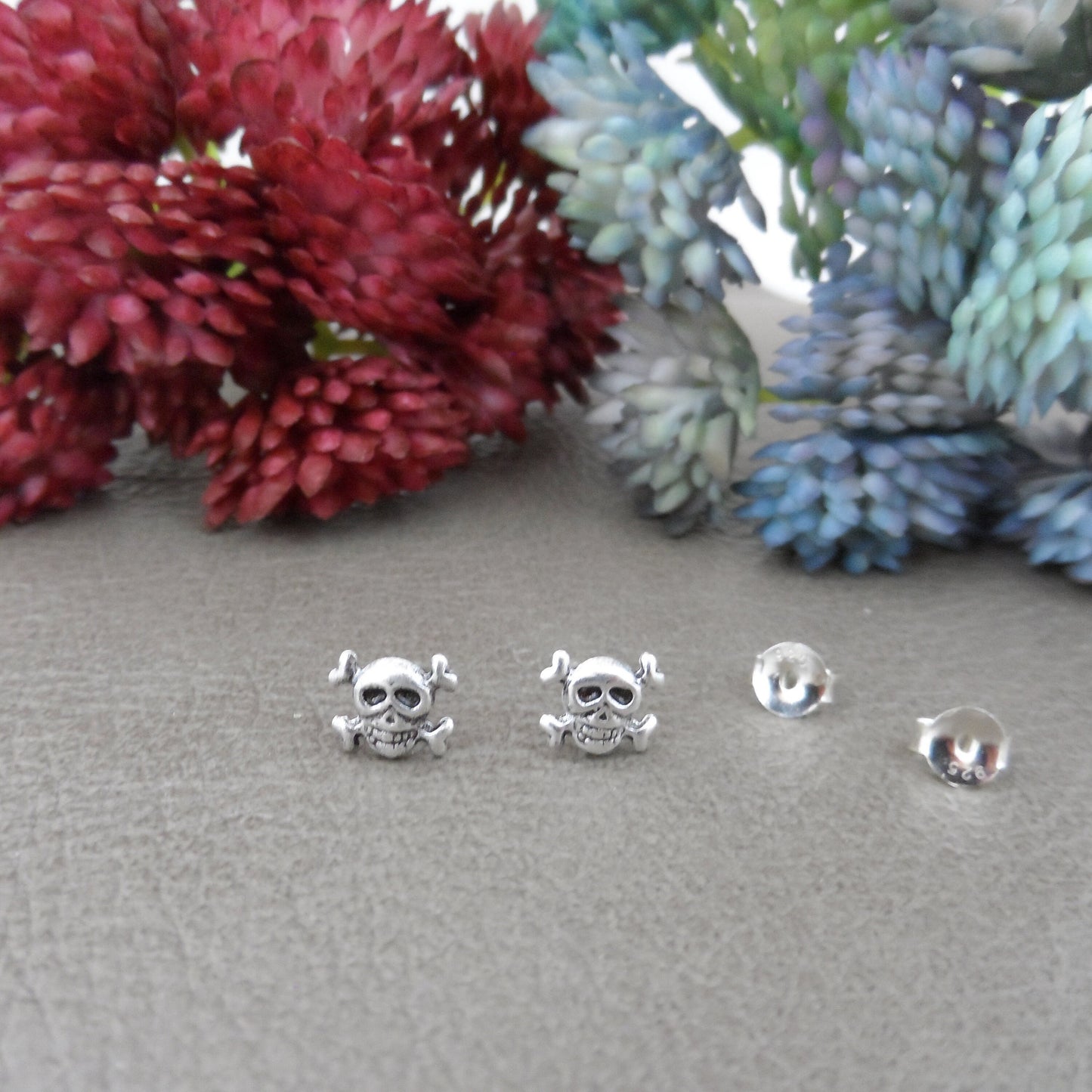 Tiny Skull & Crossbones Earrings in Sterling Silver, Skull Earrings, Silver Skull Earrings, Cartilage Studs, Skull Studs, Halloween Earrings