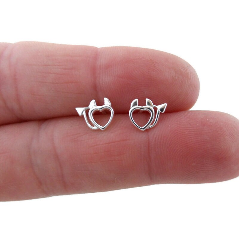 Devil Heart Earrings in Sterling Silver