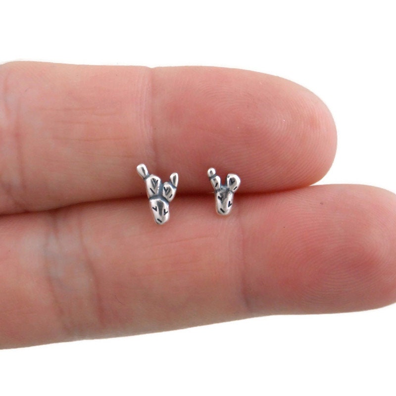 Tiny Cactus Studs in Sterling Silver, Nopal Cactus Earrings, Prickly Pear Cactus Studs, Desert Jewelry, Desert Earrings, Southwest Jewelry