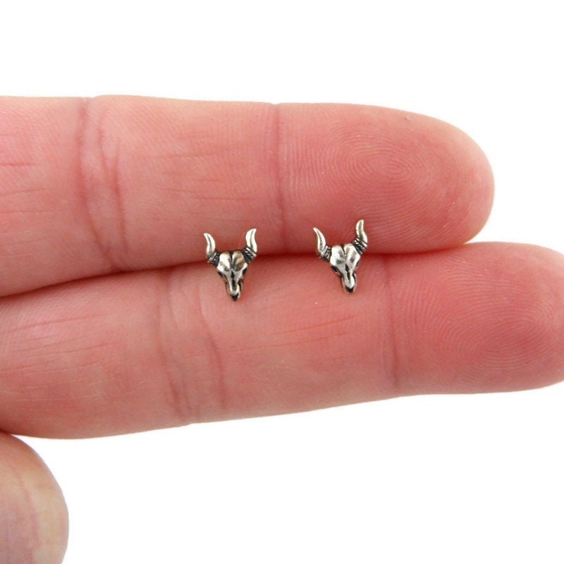 Bull Skull Earrings in Sterling Silver