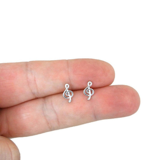 Tiny Treble Clef Earrings in Sterling Silver, Music Note Studs, Silver Stud, Multiple Piercings, Tiny Treble Studs, Sterling Earrings