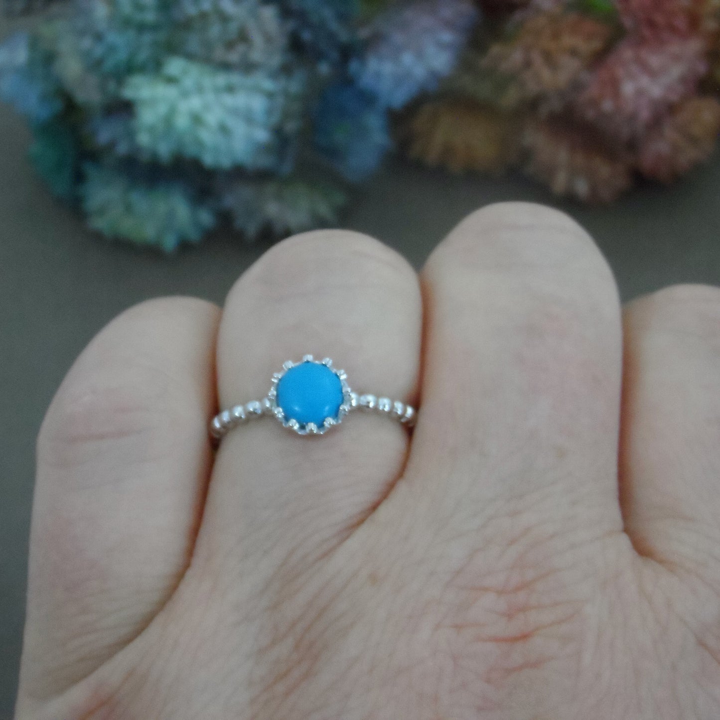 Turquoise Sterling Silver Ring, Turquoise Sterling Silver Ring, Gemstone Ring, Stacking Ring, Dainty Ring, Turquoise Jewelry,