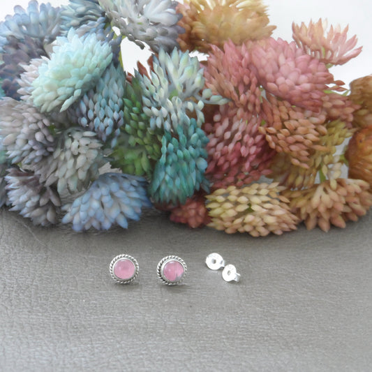 Pink Rose Quartz Earrings in Sterling Silve