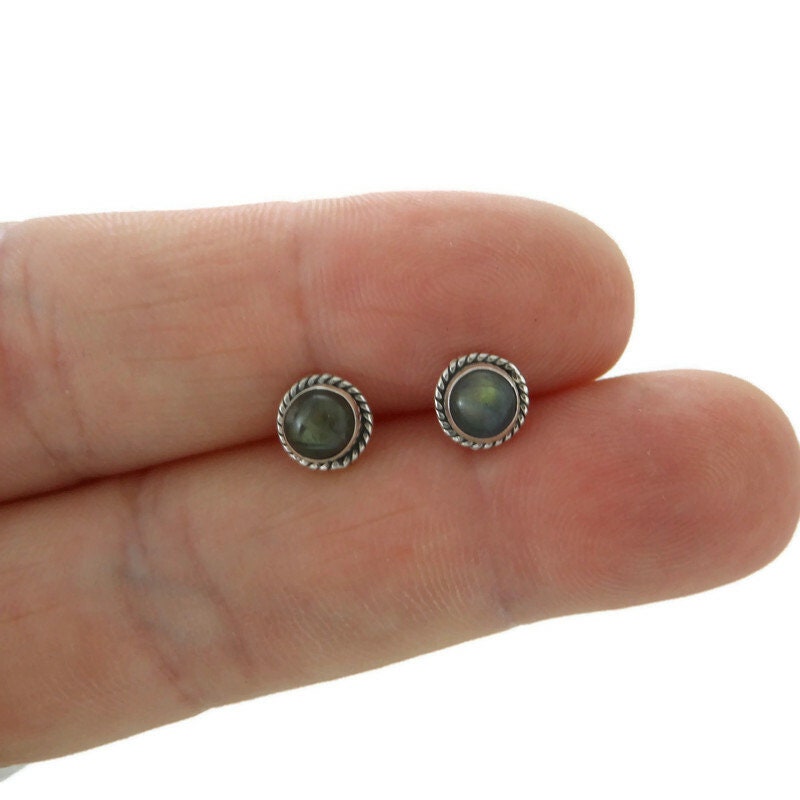 Labradorite Earrings in Sterling Silver-Rope Border