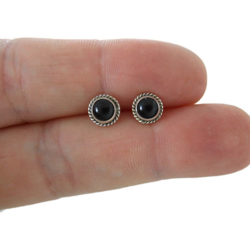 Black Onyx Rope Border Earrings in Sterling Silver