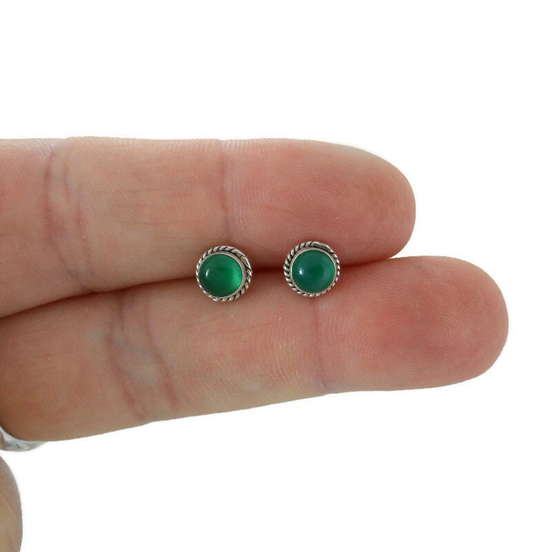 Green Chalcedony Earrings in Sterling Silver-Rope Border