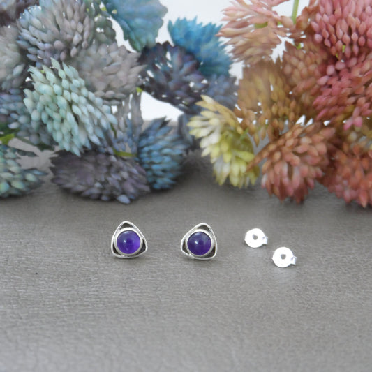 Amethyst Triangle Earrings in Sterling Silver