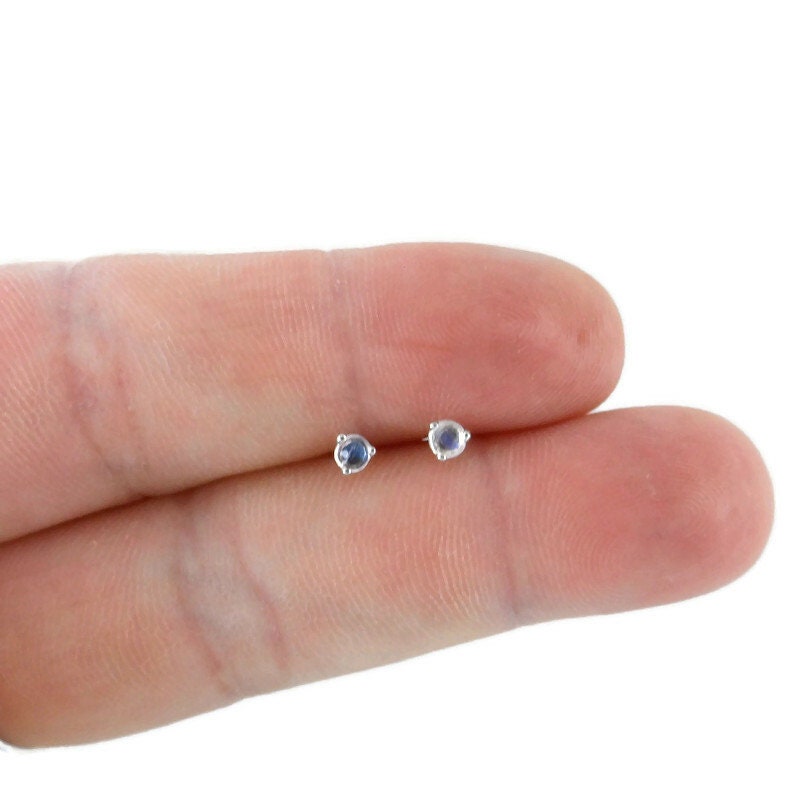 Tiny Moonstone 3mm Earrings in Sterling Silver, Rosecut Moonstone Earrings, Gemstone Studs, Minimalist Earrings, Moonstone Studs