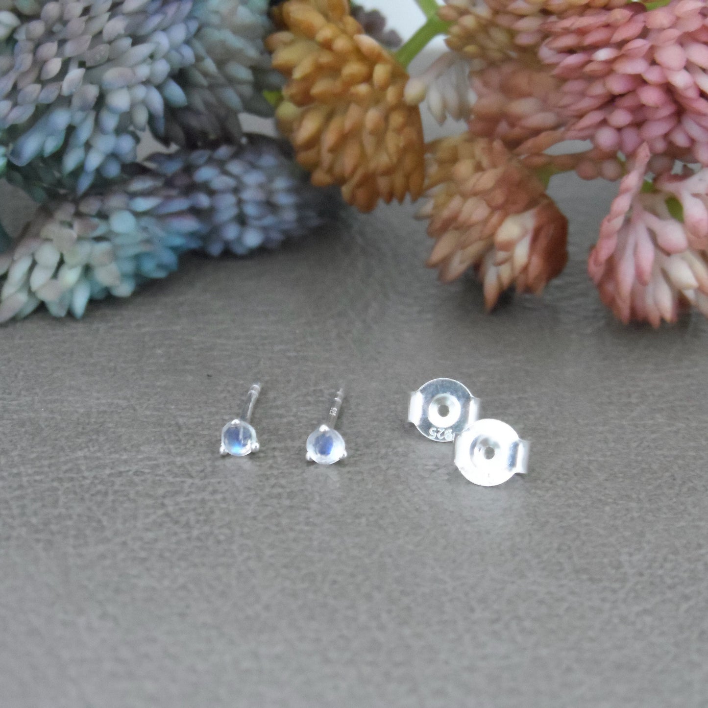 Tiny Moonstone 3mm Earrings in Sterling Silver, Rosecut Moonstone Earrings, Gemstone Studs, Minimalist Earrings, Moonstone Studs