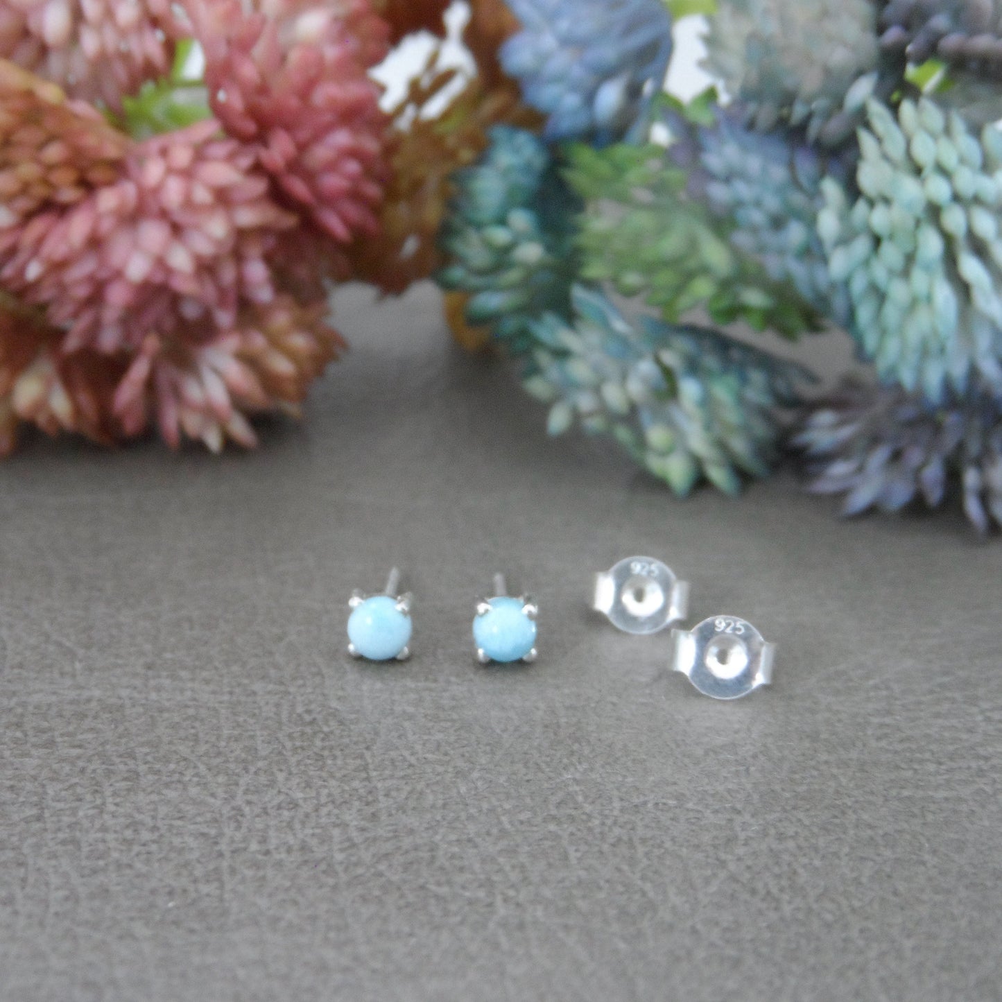 Tiny Larimar Earrings in Sterling Silver, Larimar Earrings, Gemstone Studs, 4mm Earrings, Larimar Studs, Larimar Jewelry