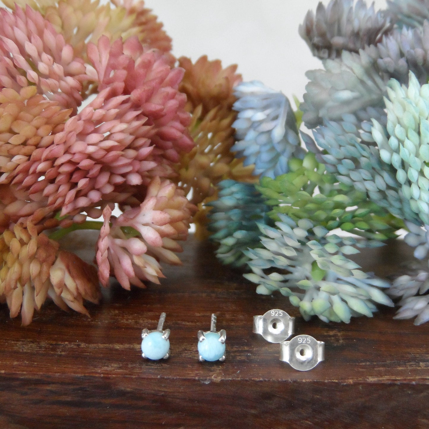 Tiny Larimar Earrings in Sterling Silver, Larimar Earrings, Gemstone Studs, 4mm Earrings, Larimar Studs, Larimar Jewelry