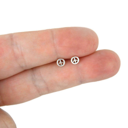 Tiny Peace Sign Tiny Sterling Silver Stud Earrings, Peace Sign Studs, Tiny Earrings, Tiny Studs, Cartilage Studs, Minimalist Earring