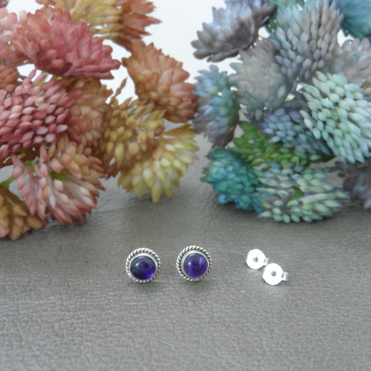 Amethyst Sunburst Earrings in Sterling Silver