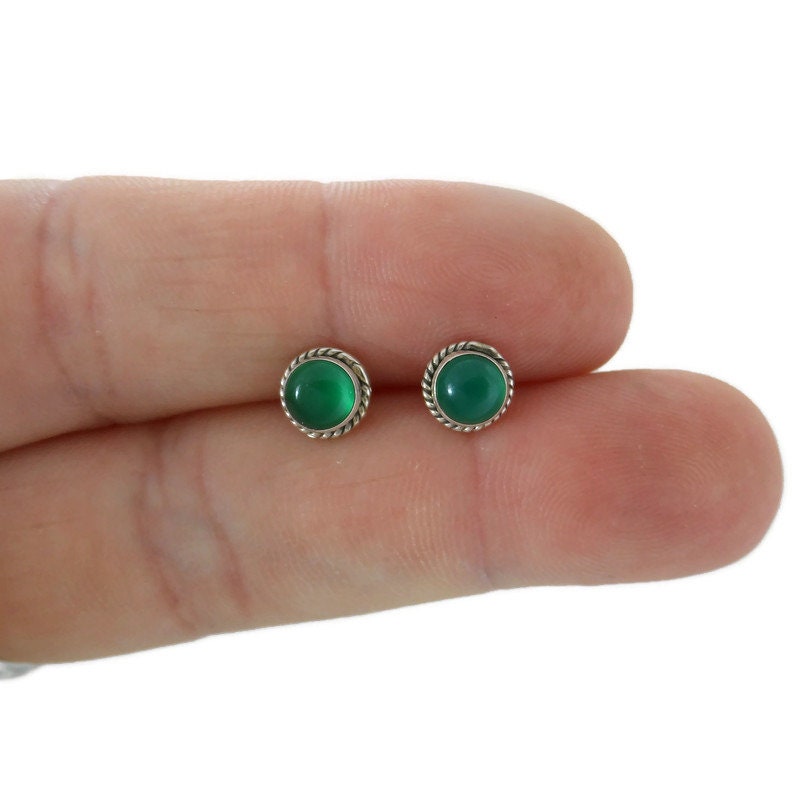 Green Chalcedony Earrings in Sterling Silver-Rope Border