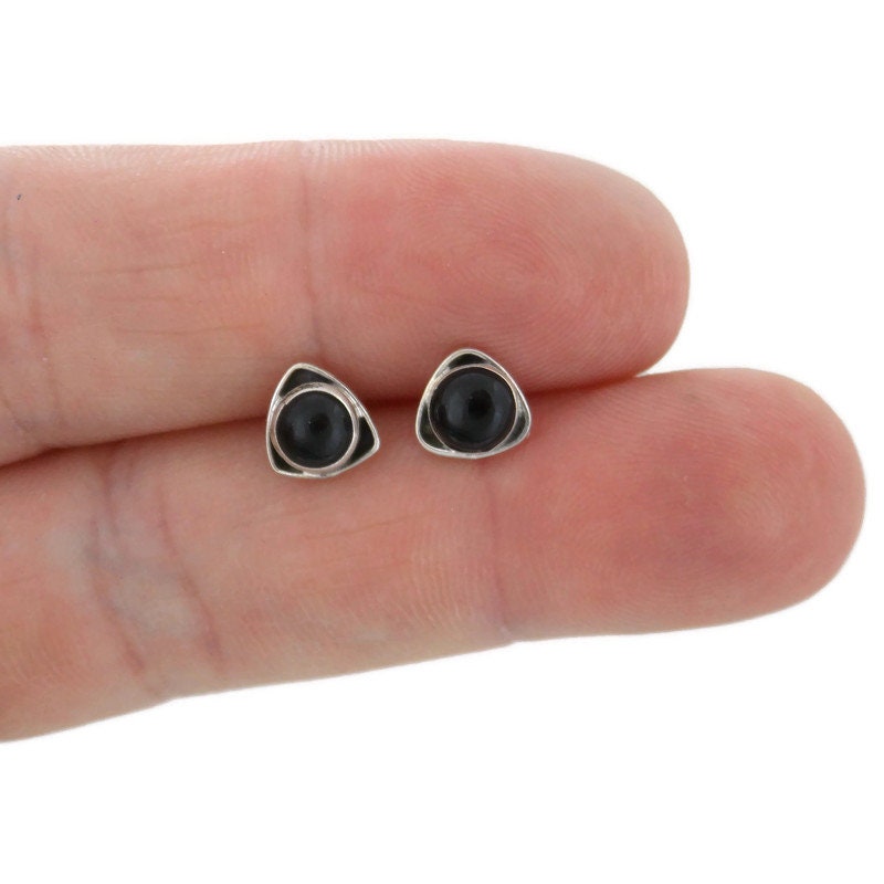 Black Onyx Triangle Earrings in Sterling Silver