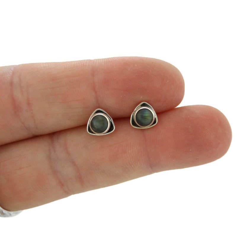 Labradorite Triangle Earrings in Sterling Silver