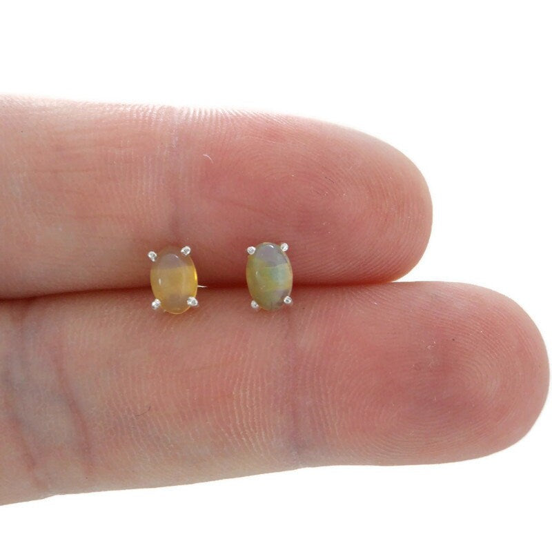 Opal Earrings in Sterling Silver-Genuine