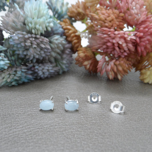 Aquamarine Earrings in Sterling Silver-Oval