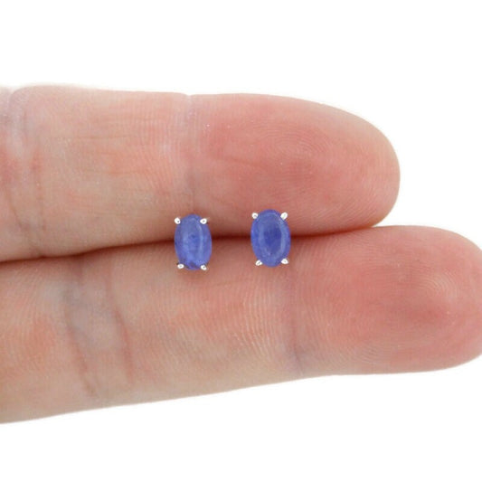 Tanzanite Earrings in Sterling Silver, Genuine Tanzanite Earrings, Purple Gemstone Studs, Gift for Her,  Dainty Earrings, Girls Earrings