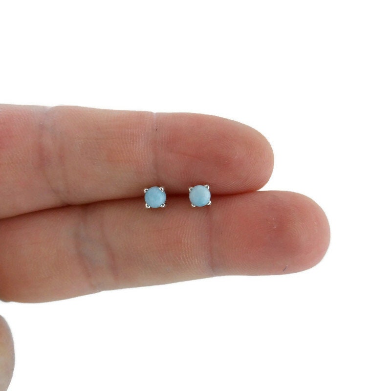 Tiny Larimar Earrings in Sterling Silver, Larimar Earrings, Gemstone Studs, 4mm Earrings, Larimar Studs, Larimar Jewelry