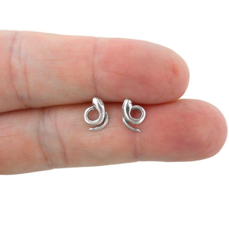 Tiny Snake Earrings in Sterling Silver, Snake Studs, Coiled Snake Earrings, Tiny Studs, Sterling Silver Earrings, Snake Earrings