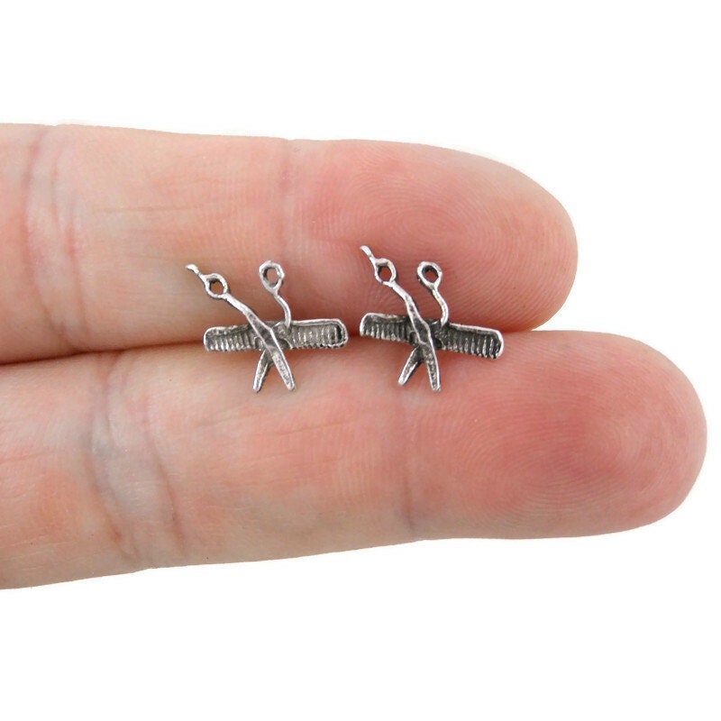 Comb & Scissors Earrings in Sterling Silver