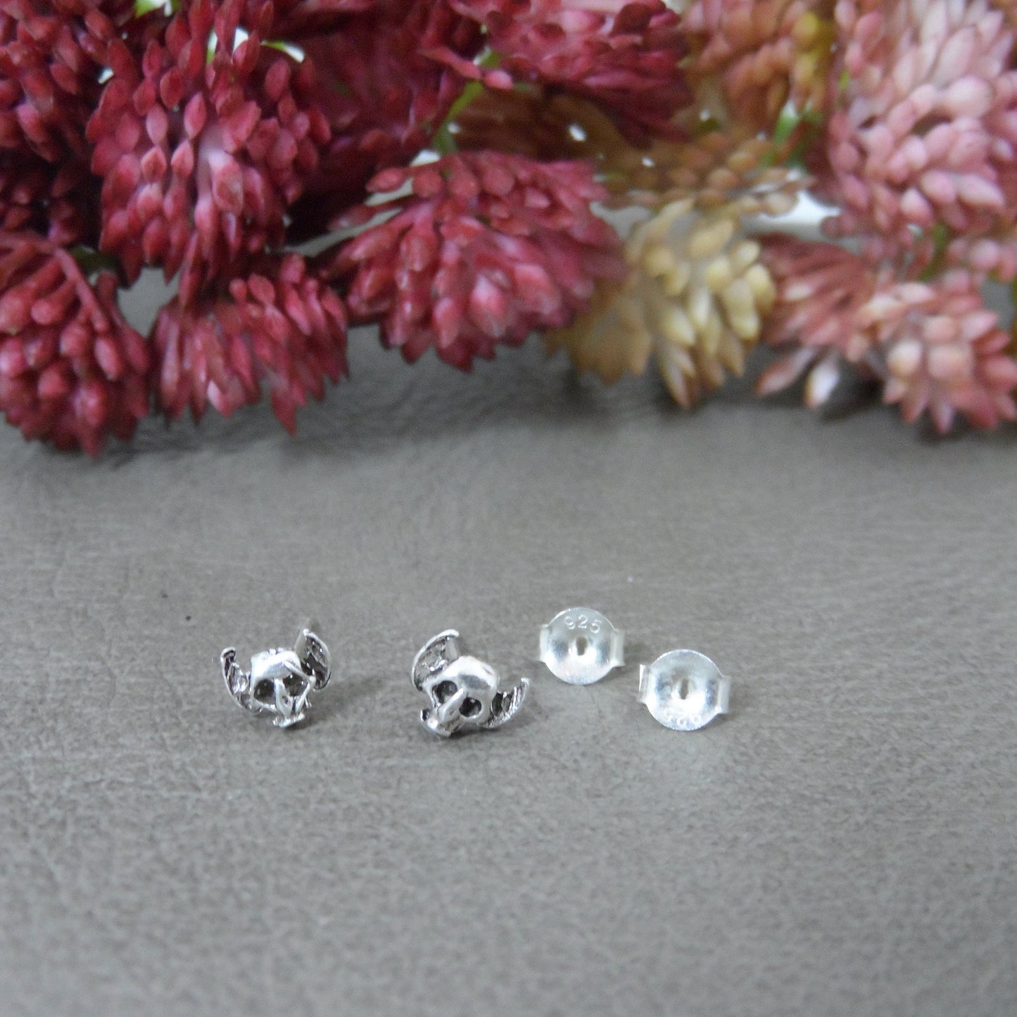 Tiny Skull with Wings Earrings in Sterling Silver, Skull Earrings, Silver Skull Earrings, Cartilage Studs, Skull Studs, Halloween Earrings