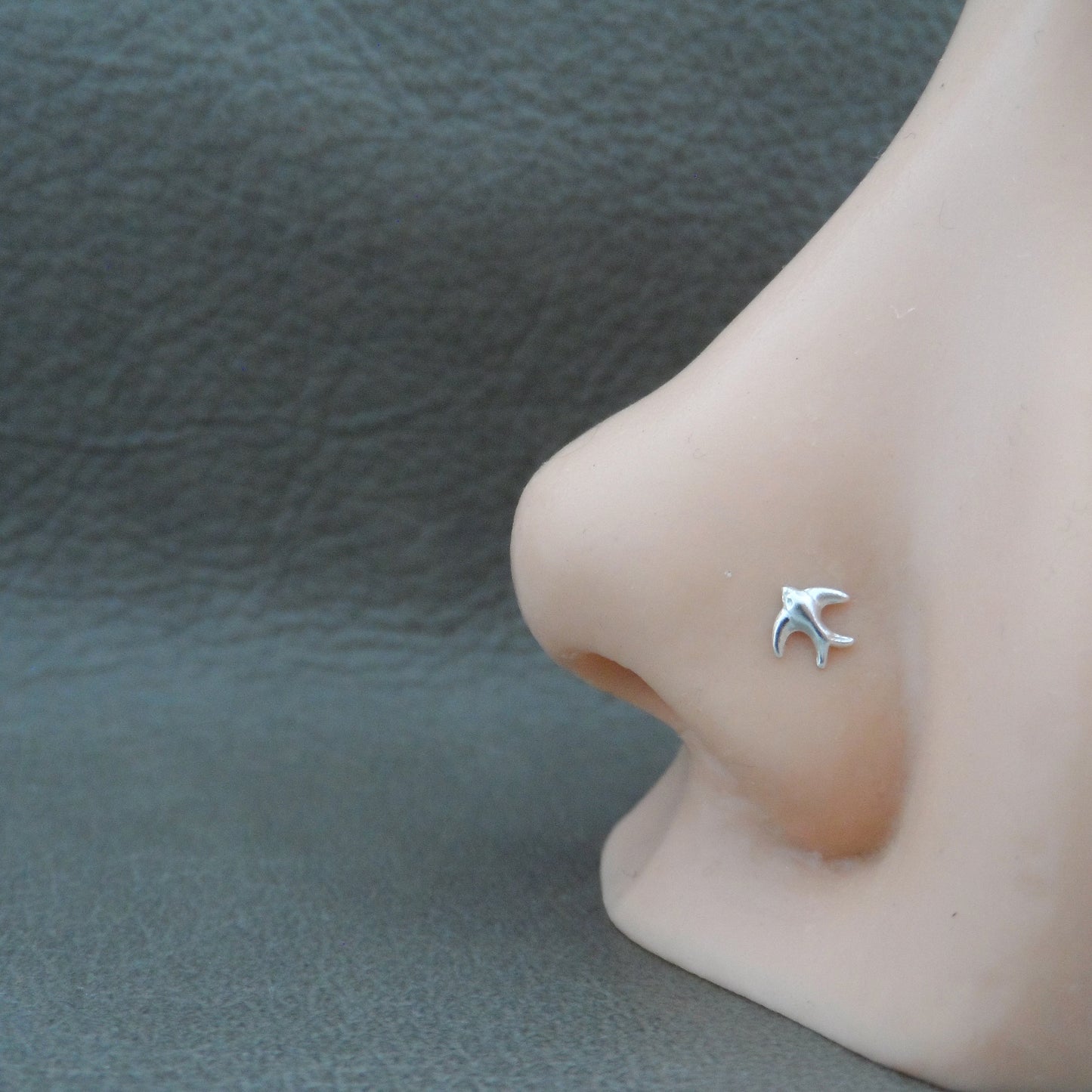 Tiny Bird Nose Stud in Sterling Silver, Swallow Nose Stud, Bird Nose Stud, Silver Nose Stud, Tiny Nose Stud, Body Piercing