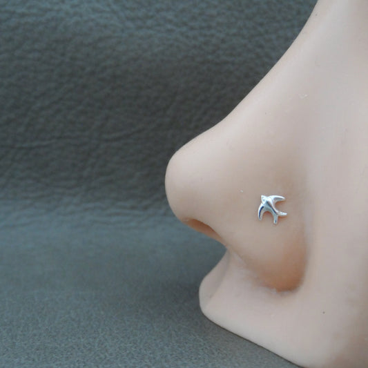 Tiny Bird Nose Stud in Sterling Silver, Swallow Nose Stud, Bird Nose Stud, Silver Nose Stud, Tiny Nose Stud, Body Piercing