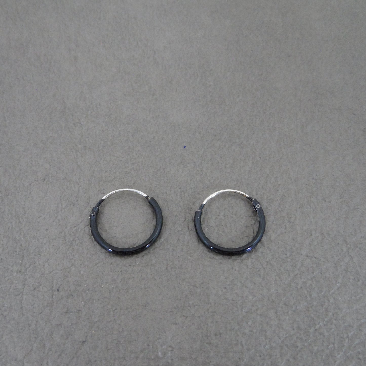 Black Enamel Hoop Sterling Silver Earrings-12mm