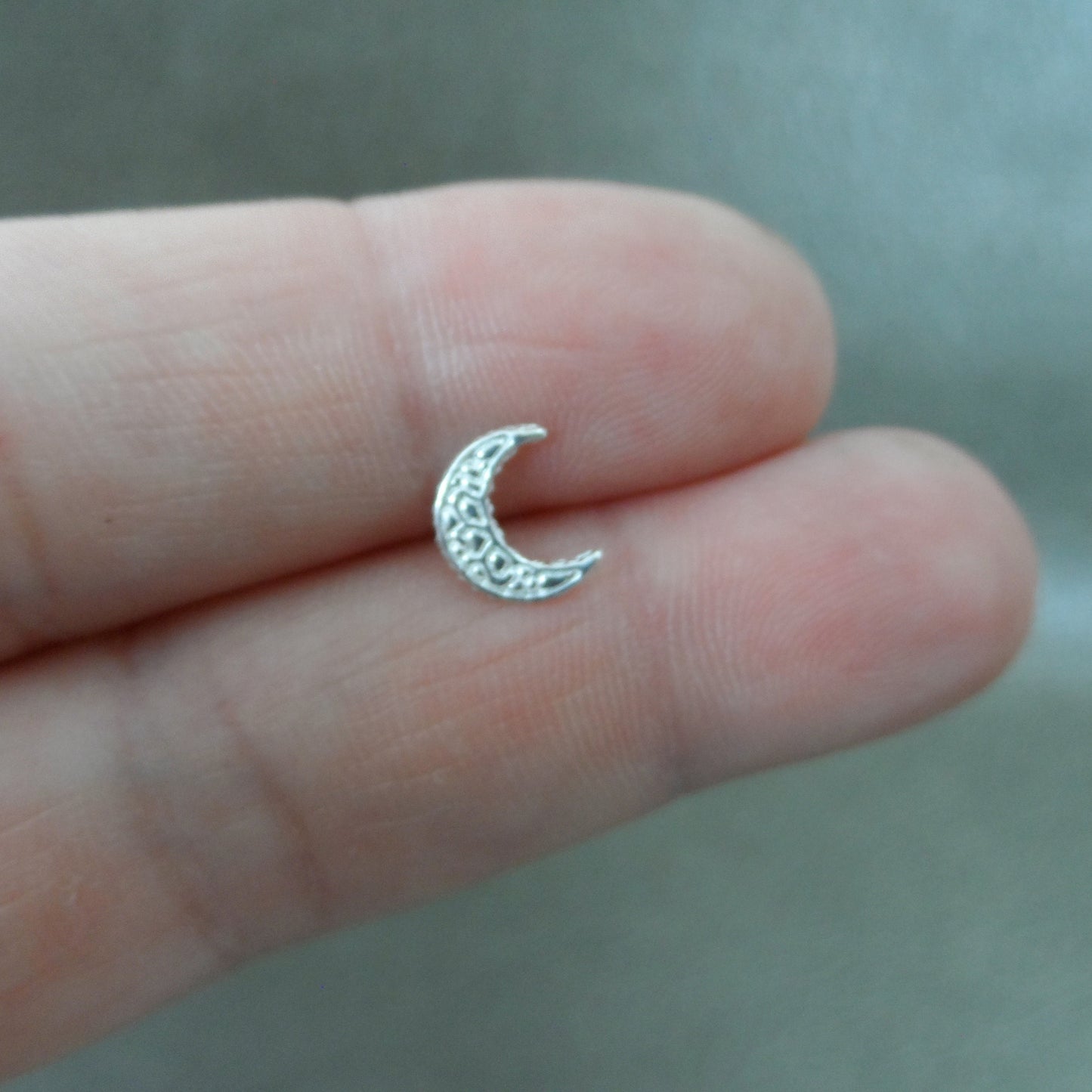 Crescent Moon Nose Stud in Sterling Silver