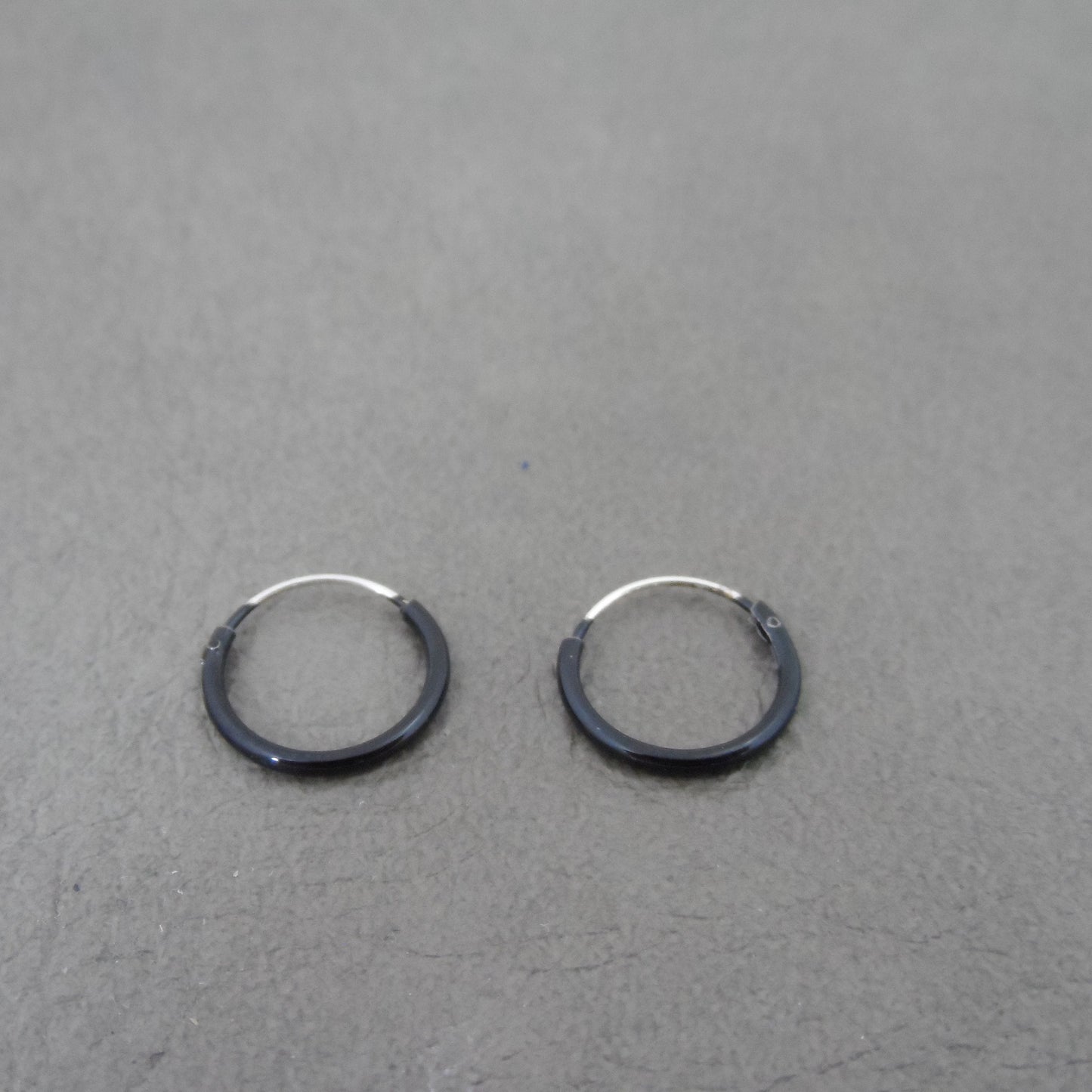 Black Enamel Hoop Sterling Silver Earrings-12mm