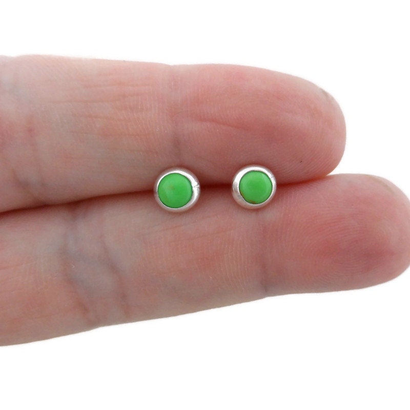 Green Gaspeite Earrings in Sterling Silver-5mm