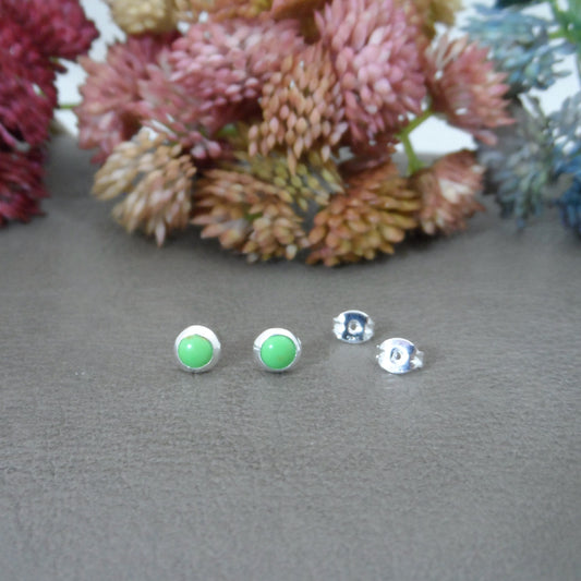 Green Gaspeite Earrings in Sterling Silver-5mm